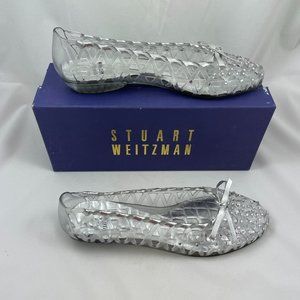 Stuart Weitzman Silver & Clear Plastic Jewelled Slip-On Shoes Size 7